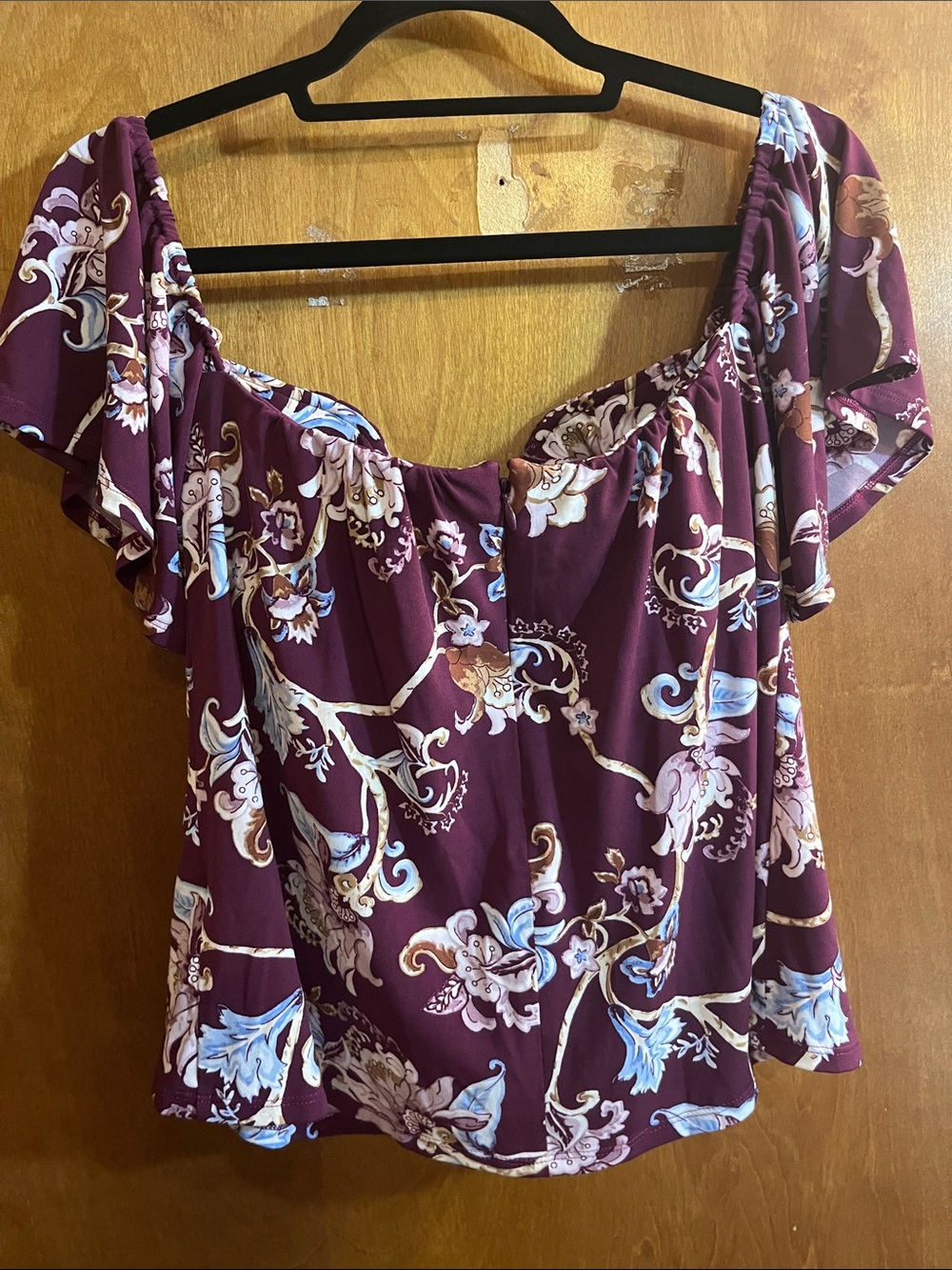 White House Black Market Burgundy Floral Tie-Front Puff Sleeve Blouse Bundle - Picture 4 of 4